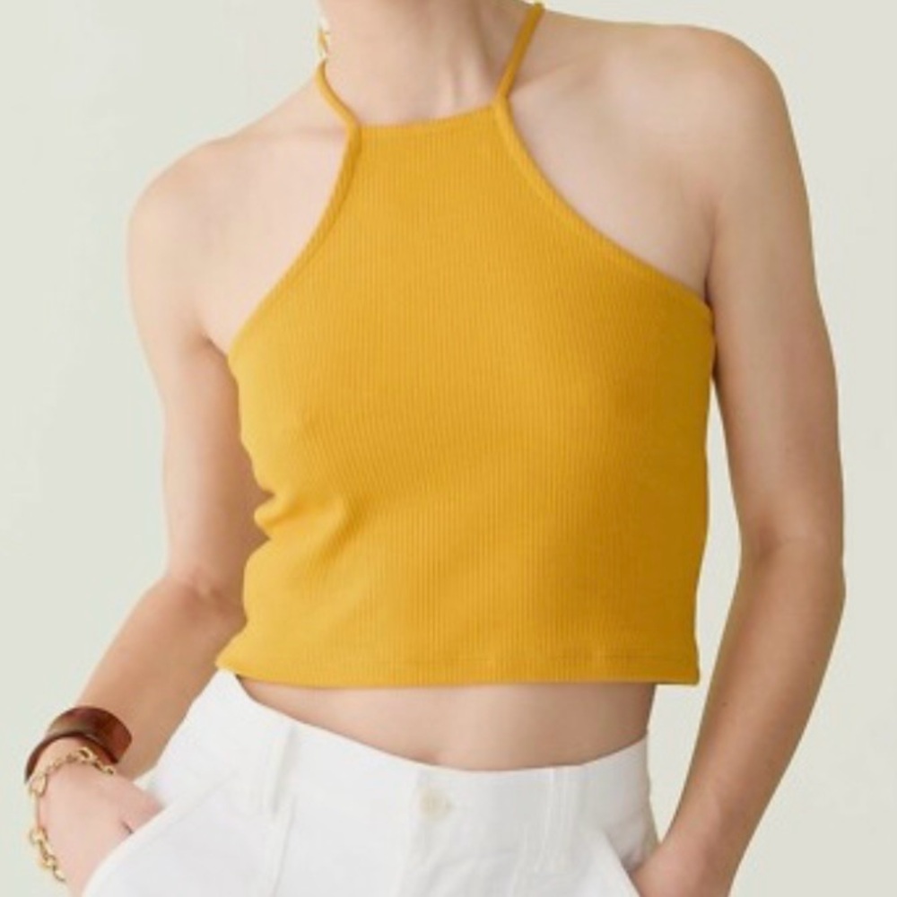 🌸 J.Crew Vintage Rib Cropped Halter Tank in Bronzed Ochre